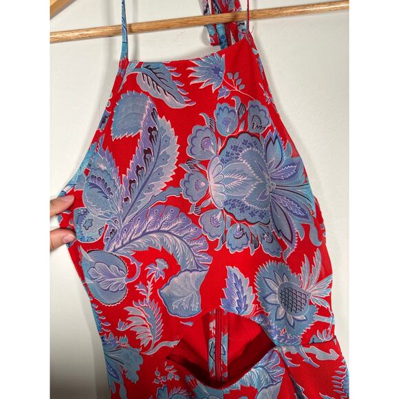 ASOS Paisley Cut Out Maxi Dress Halter Womens Size 4 Red Blue Flowy Resort - Picture 4 of 10